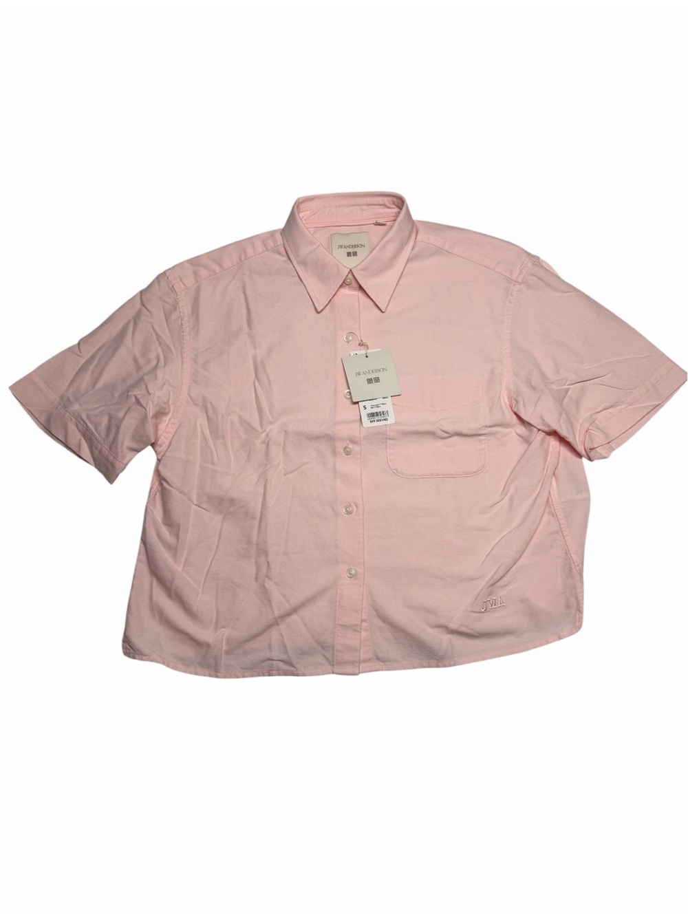 UNIQLO JW ANDERSON Womans Oxford Boxy S/S Button Up Shirt Sz Small Pink NEW